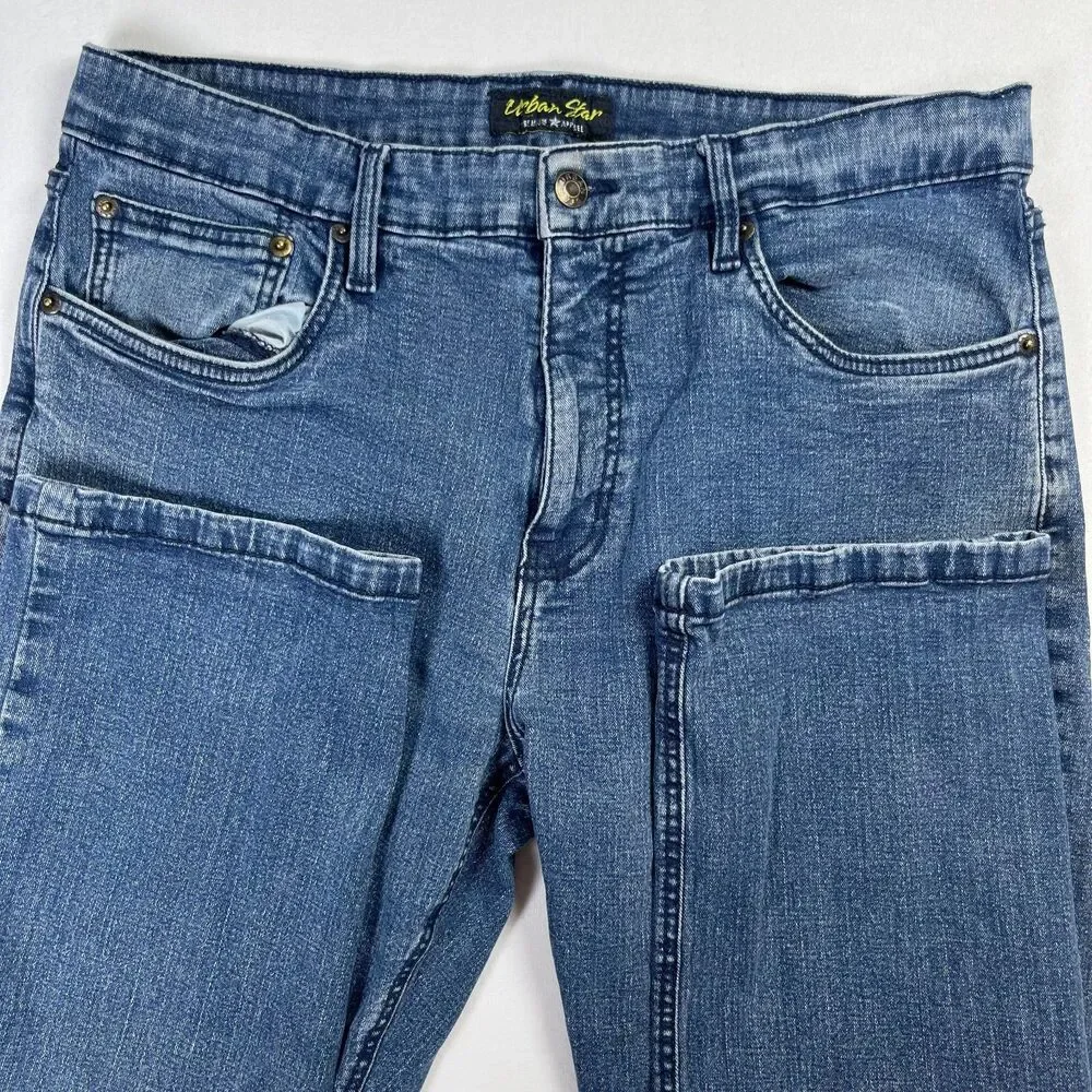 Urban Star Jeans Mens 36 x 29 Blue Denim Cotton 5-Pockets High-Rise Straight Leg
